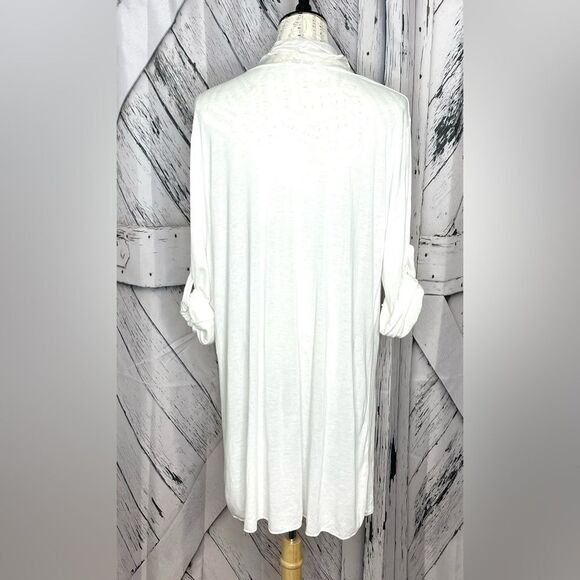 Envy Open Front Silk Trimmed Waterfall Cardigan White M - Picture 5 of 7